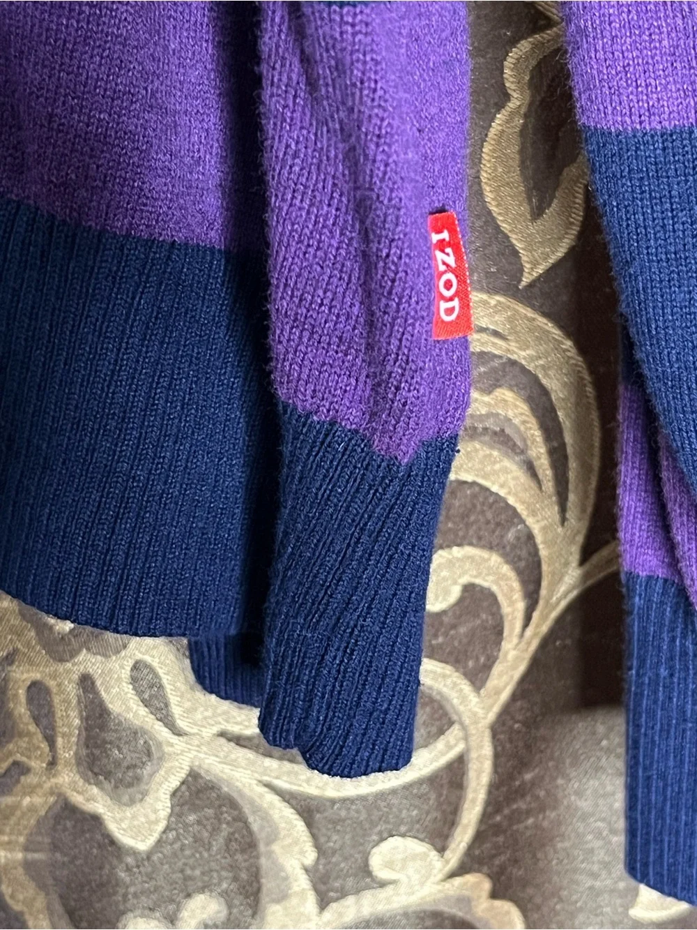 Men's IZOD Navy and Purple Striped Sweater Size XL